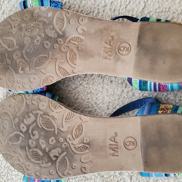 Mia Boho Bow Espadrille Beachy Flat Sandals Blue Green Pink 9m Like Anthro - Picture 7 of 8